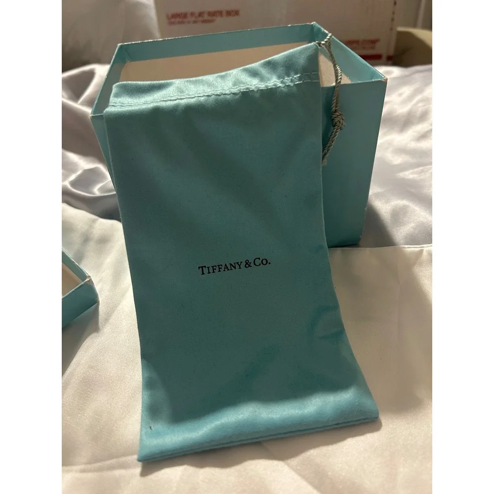 Tiffany & Co Blue Jewelry Box and Satin Drawstring Pouch Set Large Square